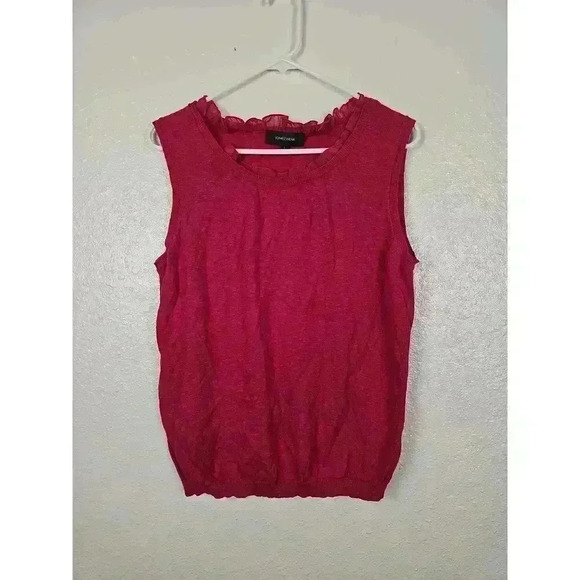 Jones Wear Magenta Sleeveless Sweater Top Ruffled Neckline Linen Cotton Blend - Picture 1 of 7